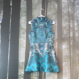 SHEIN Blue and White Patterned Mini Dress